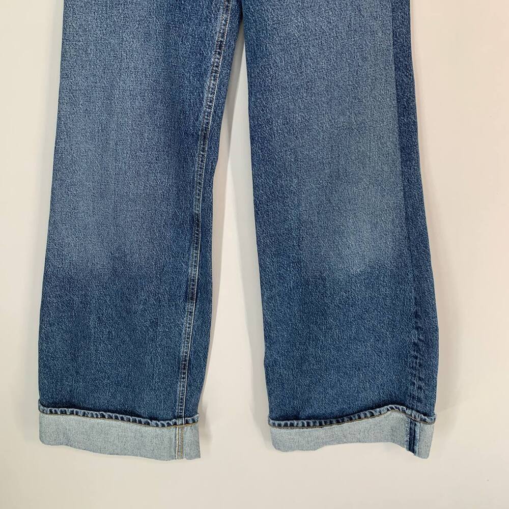 Agolde Dame Wide Leg Jeans 24 in Blue Denim High Rise Organic Cotton - Picture 11 of 13